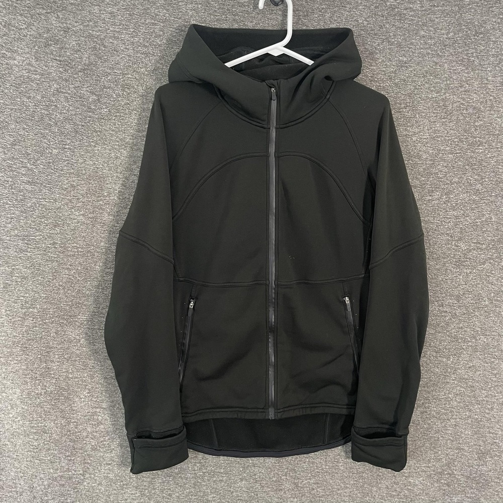 Lululemon Fleece Flurry Jacket Womens 10 Black Hooded Full Zip Pockets Athletic